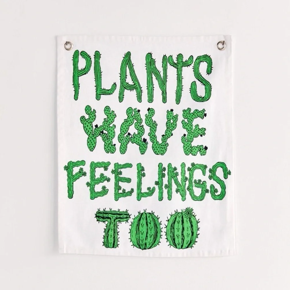 Urban Outfitters Home Plants have Feelings Green White Wall Hanging Decor